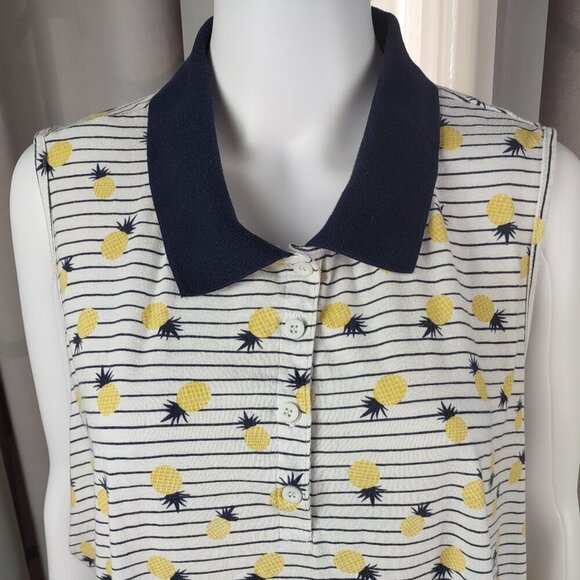 Chic Women's Blue, White, Yellow, Collared Cotton Blend Pineapple Dress Size 2X - Picture 3 of 11
